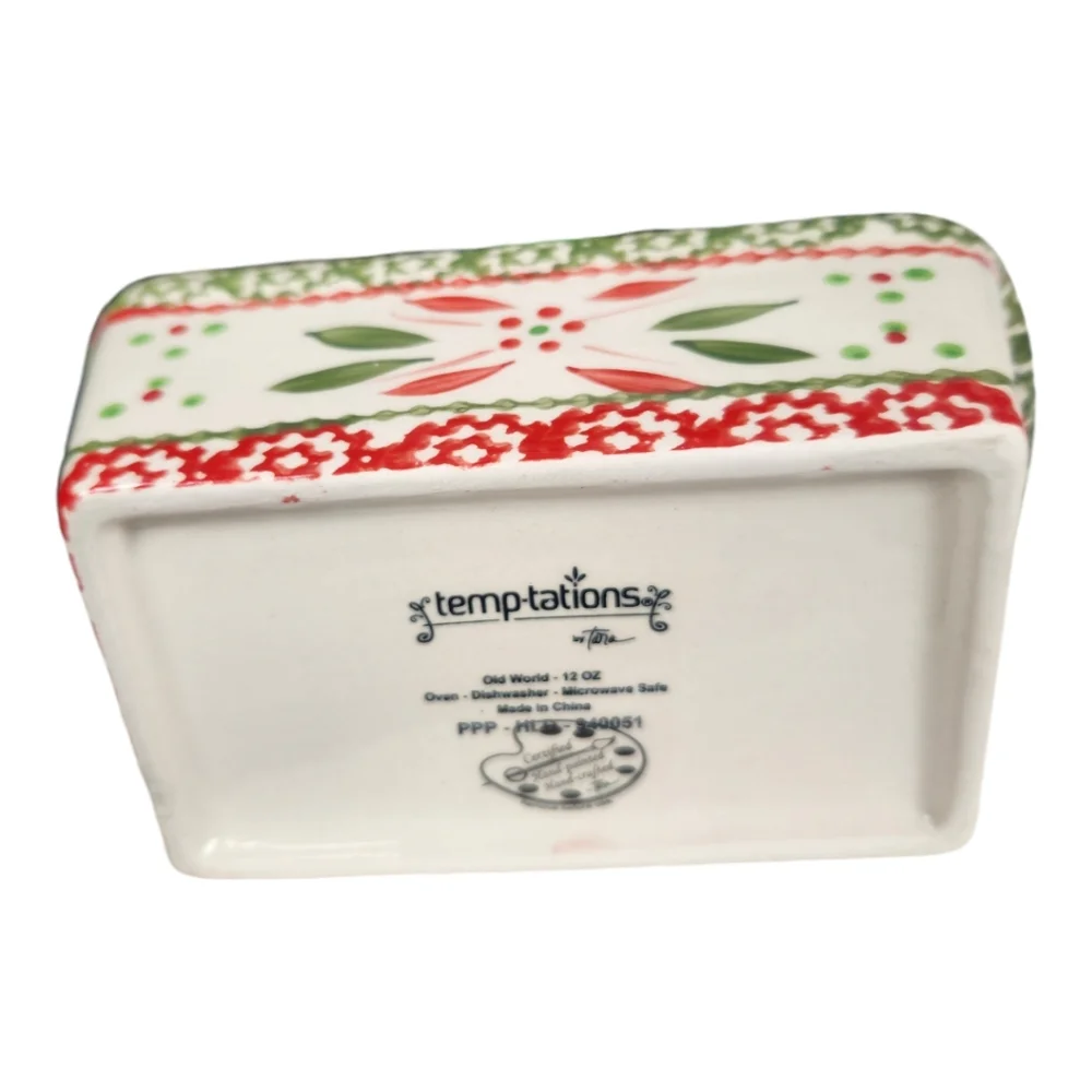 NIB Temptations Ceramic Old World Holiday Floral 12 Oz Mini Loaf Pan Dish